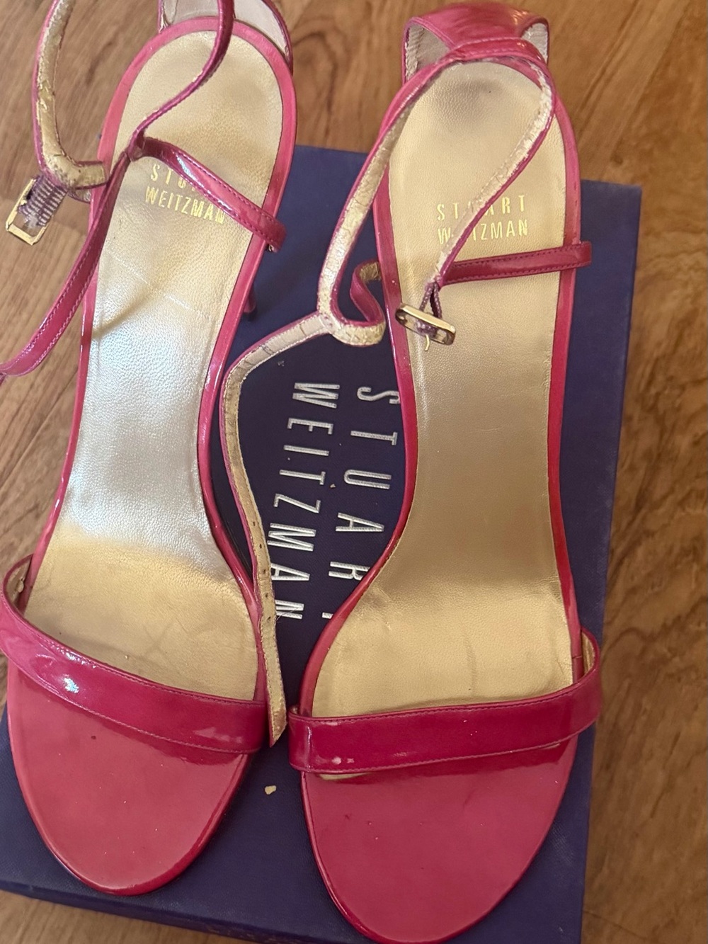 Stuart Weitzman Hot Pink Patent Leather Ankle-Strap Heels